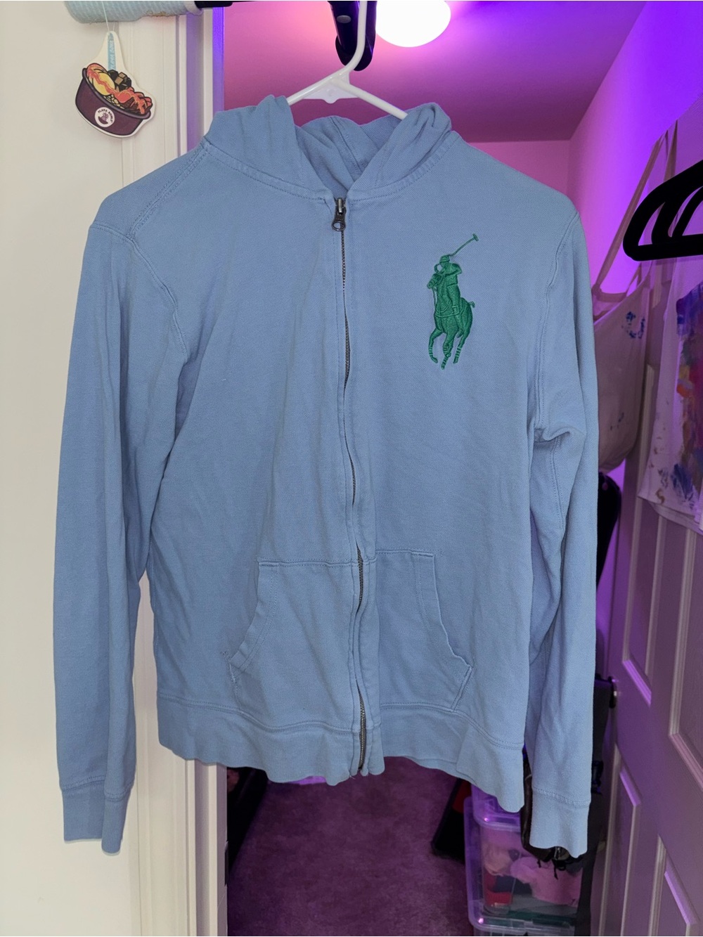 Polo by Ralph Lauren Light Blue Zip-Up Hoodie with Green Pony